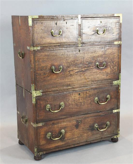 A Victorian brass mounted hardwood campaign chest, W.2ft 6in. D.1ft 3in. H.3ft 6in.